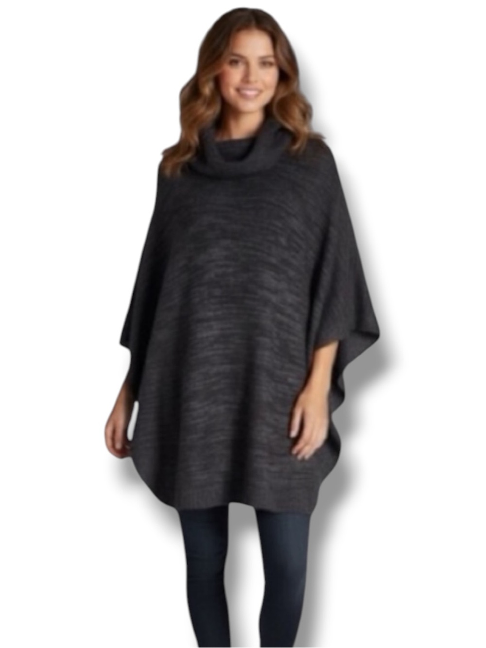 Merona Vintage Y2K Poncho Gray Marled Knit Cowl-neck Sleeves Western Preppy XS/S